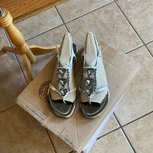 Arturo Chiang Leather Snake Skin with Stones Sandals Size 9.5, Preowned